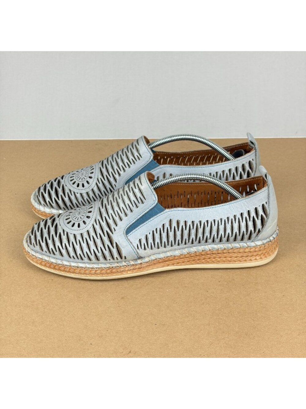 Spring Step Newday Espadrille Loafers Womens 9.5/10 EU 41 Blue Tan Laser Cut